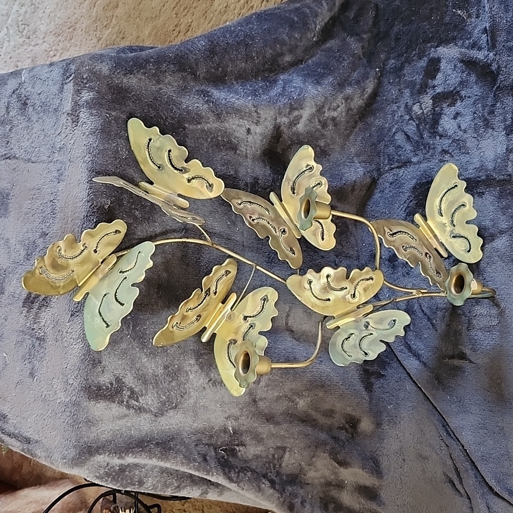 Vintage Brass Butterfly Wall Art Gold-Copper Fluttering Movement MCM